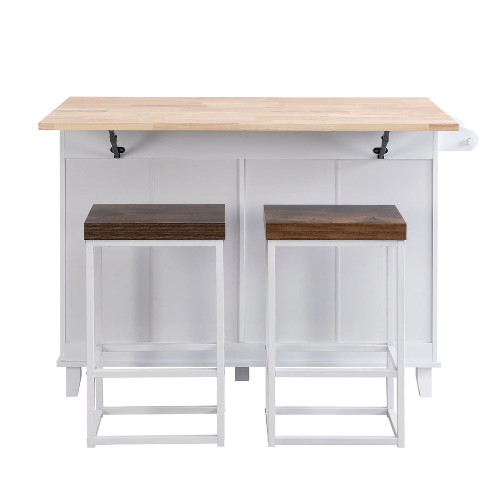 White Kitchen Island Set with 2 Seatings R287