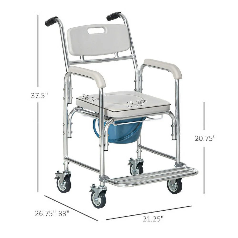 3-in-1 Shower Commode Wheelchair 330 lbs. Weight Capacity Gray H441