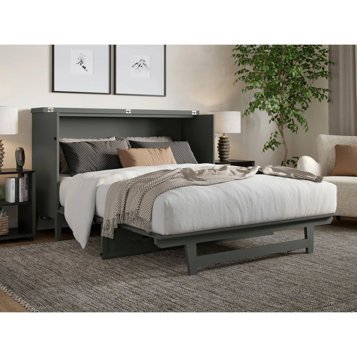 Queen Murphy Bed Chest with Mattress in Gray E596622