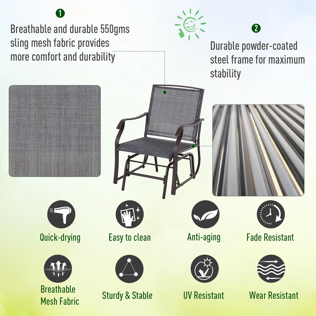 3 Pc Sling Fabric Rocking Glider Chair with Table Set Gray I19708