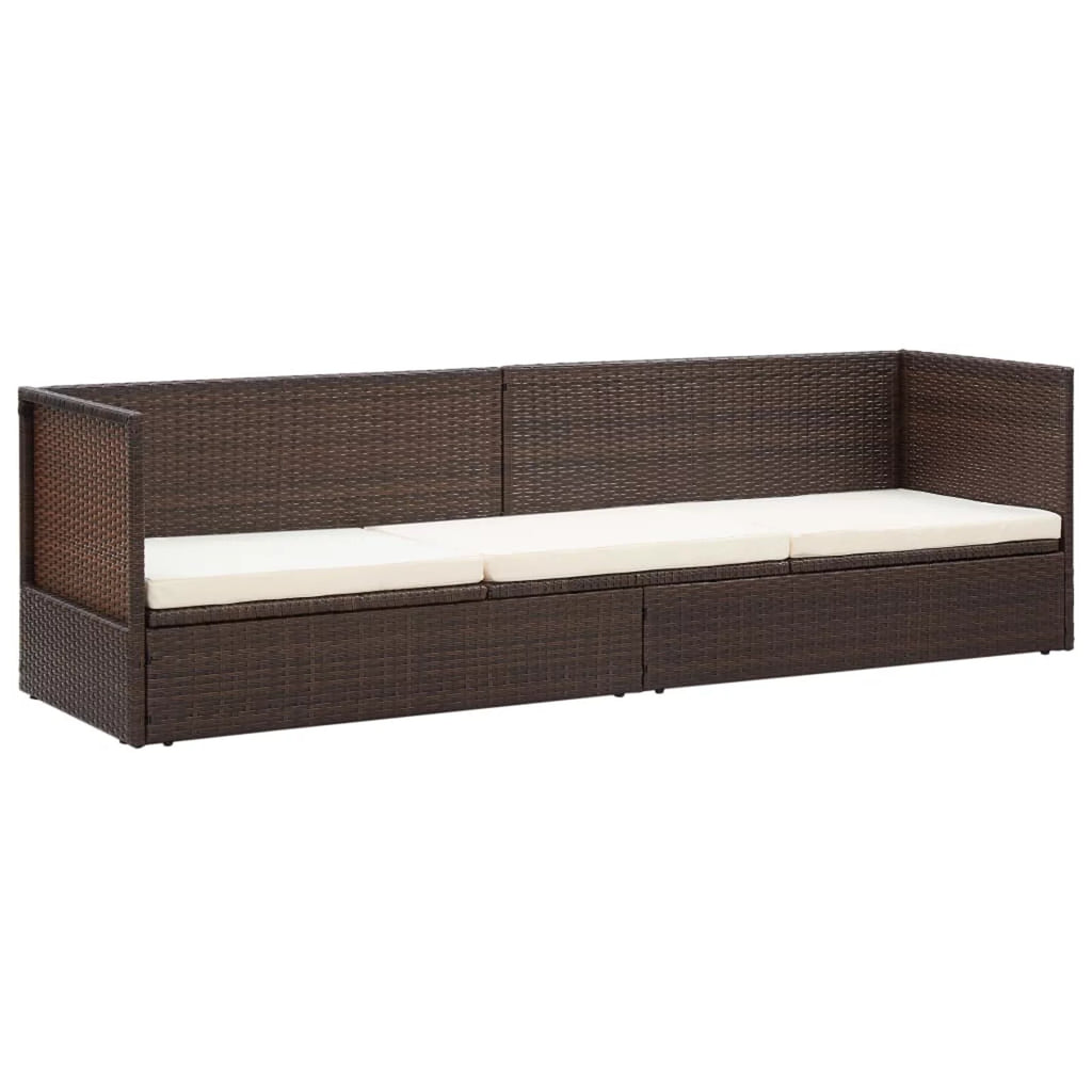 Outdoor Bed with Cushion Pillows Poly Rattan Brown C768