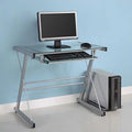 Small Work from Home Office Laptop Computer Desk with Glass Top in Silver B1937