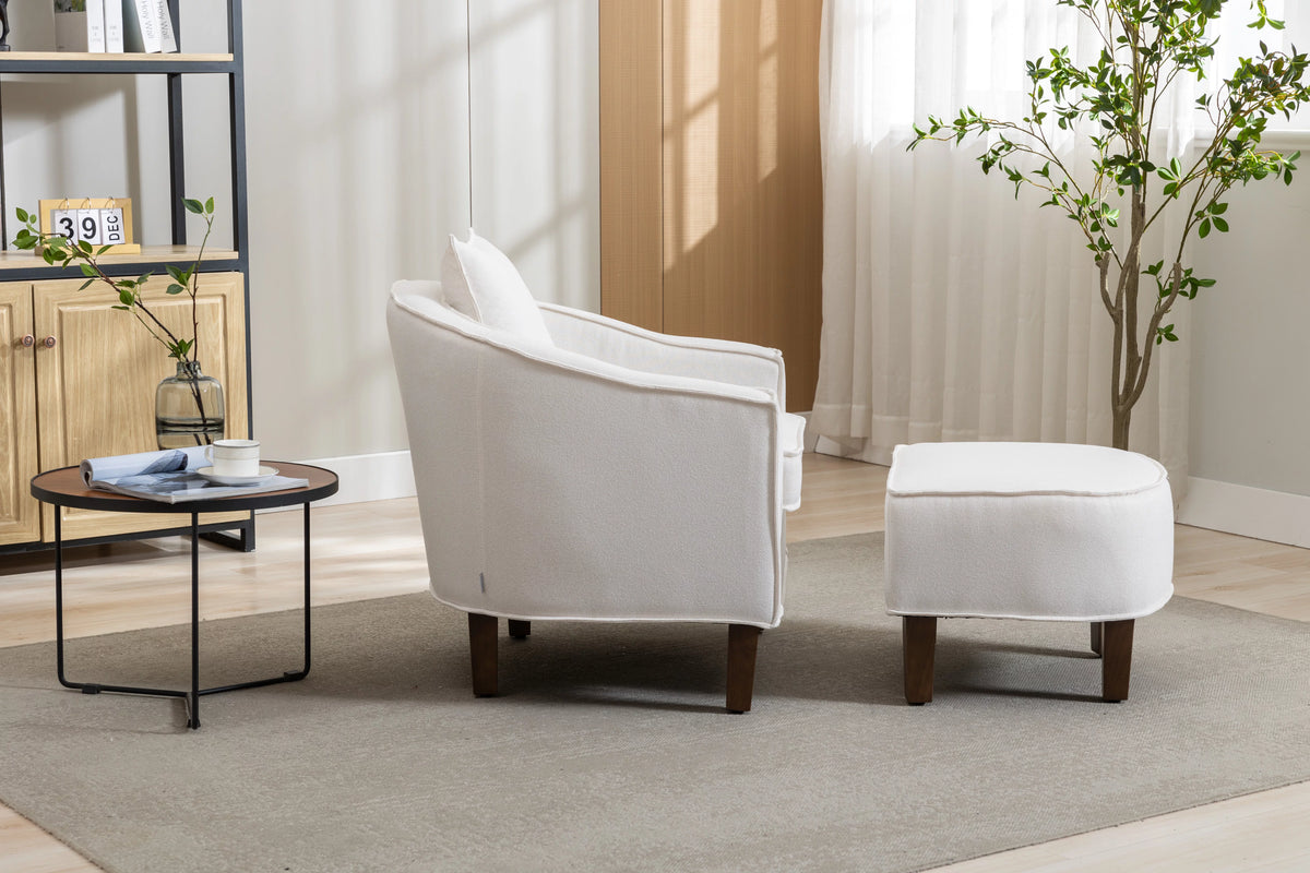 Beige Linen Upholstered Accent Chair with Ottoman L7246