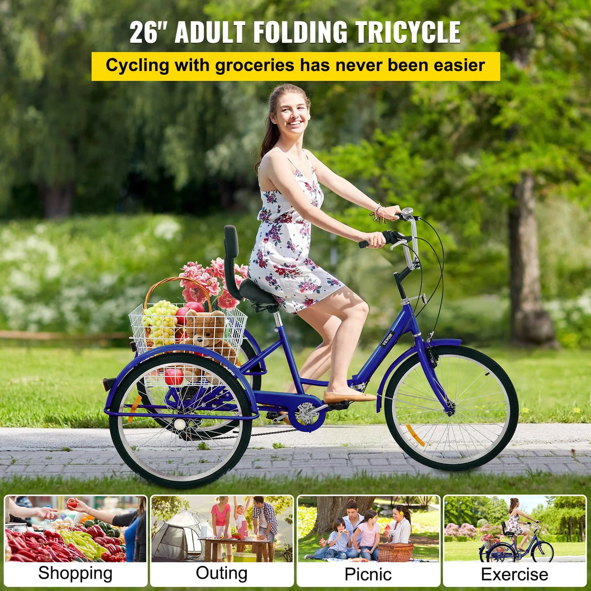 Foldable 7-Speed Tricycle with Basket N125