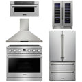 36 Gas Range, Range Hood, Refrigerator, Microwave and Wine Cooler W212