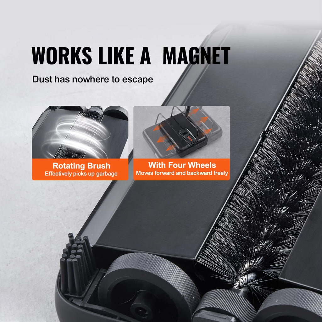 Carpet Sweeper Manual 7.87 in Non Electric Horsehair Black X649