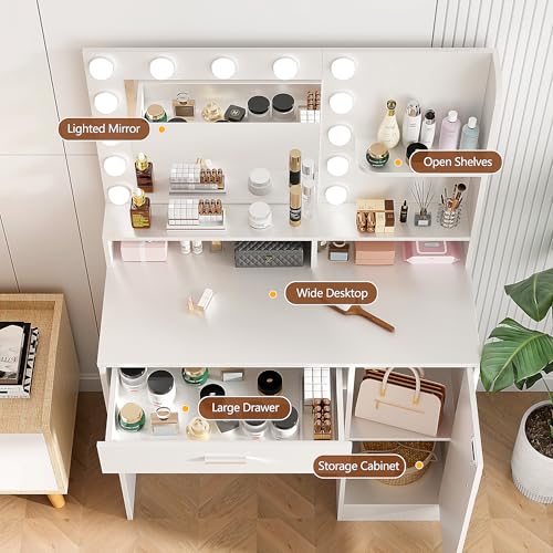 White Vanity Desk with Mirror & Lights S9706