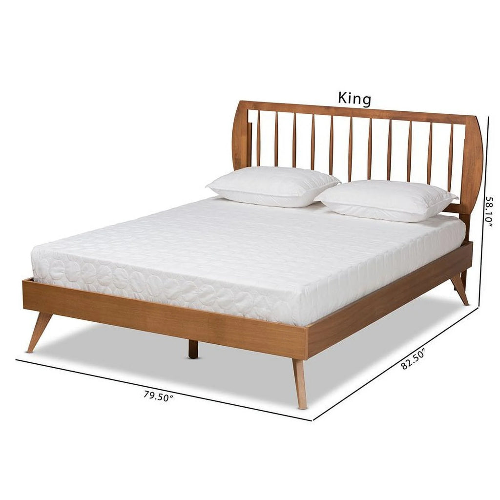 Walnut Brown Wood King Size Platform Bed L8401