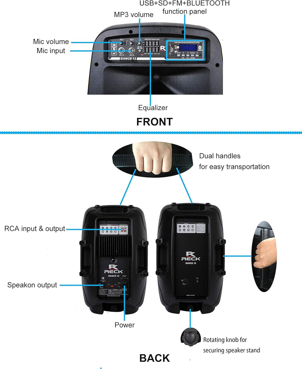 Portable 12-Inch 1000 Watts 2-Way Powered PA Speaker System Combo Set Y15613