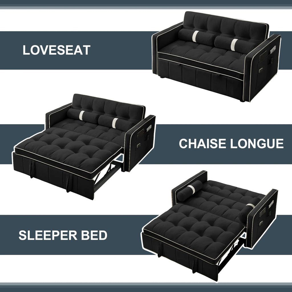 Black Velvet Pull Out Sofa Bed V10600