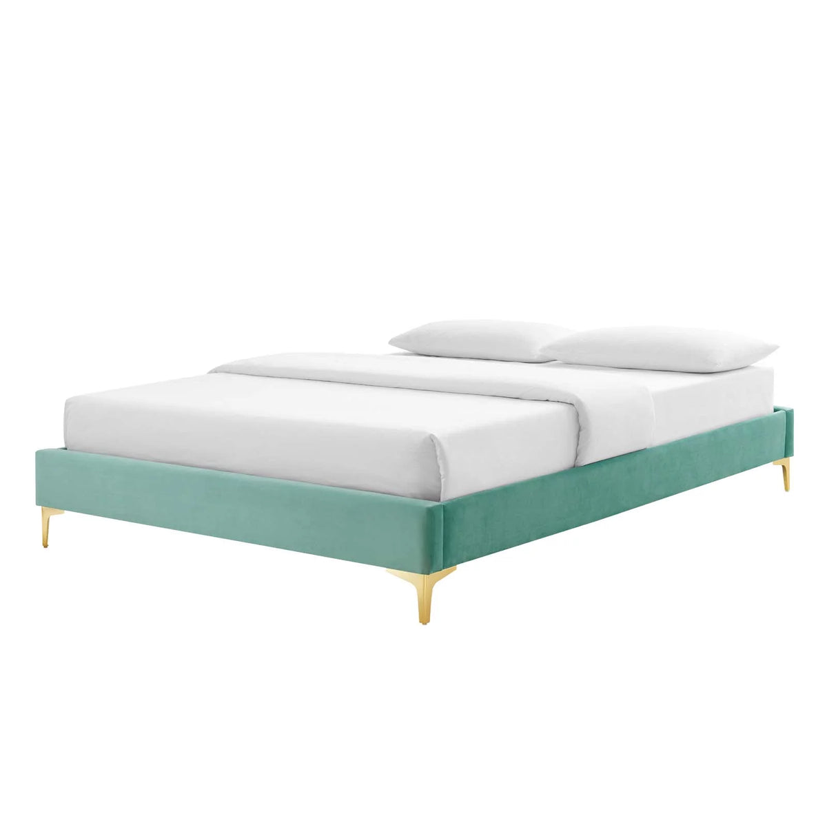 King Size Velvet Blue Platform Bed Frame C275882