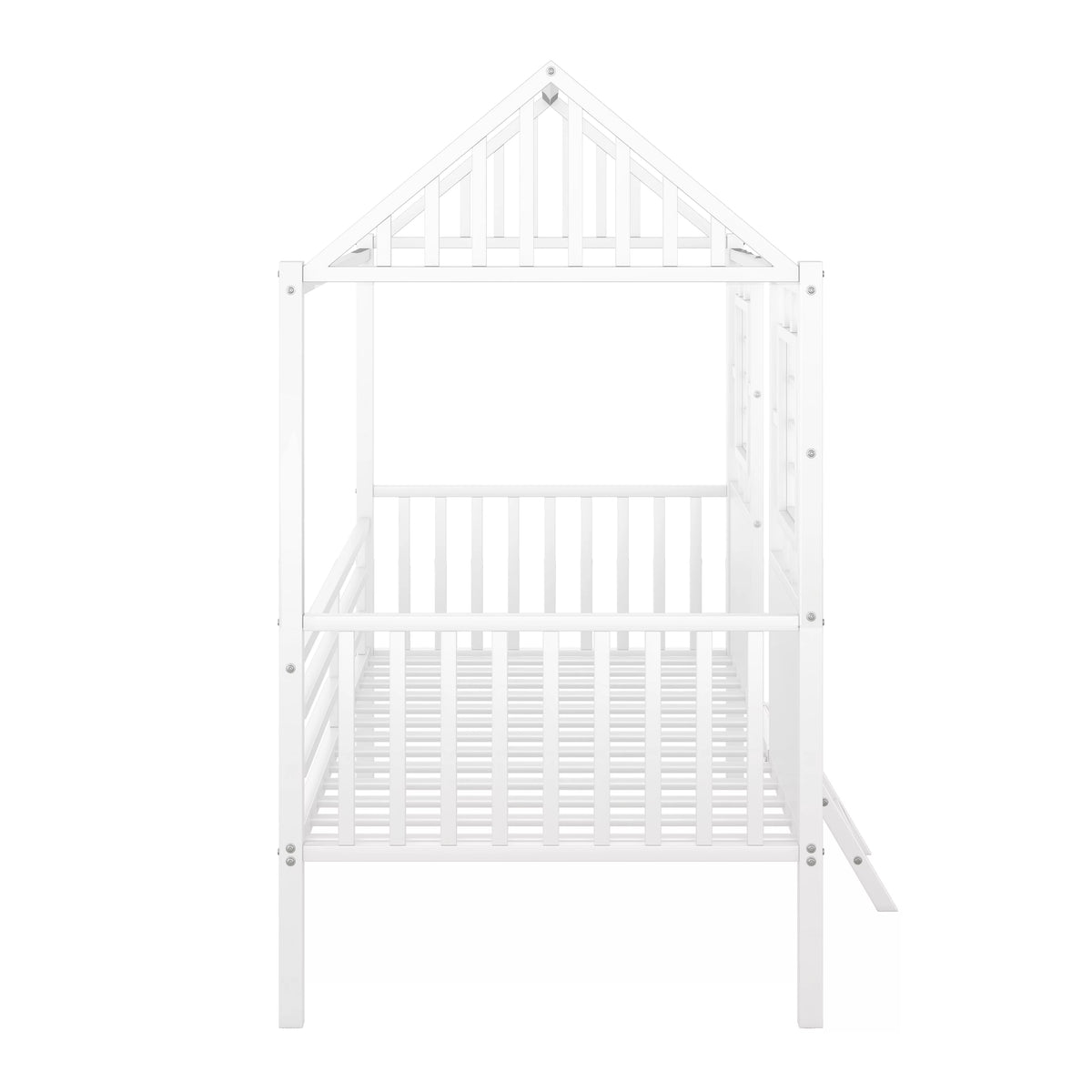 White Metal Twin Low Loft Bed with House-Shaped Roof and Window Z4800