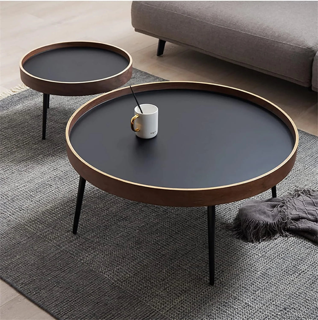Round Wooden Nesting Coffee Table Set with Metal Frame E3179