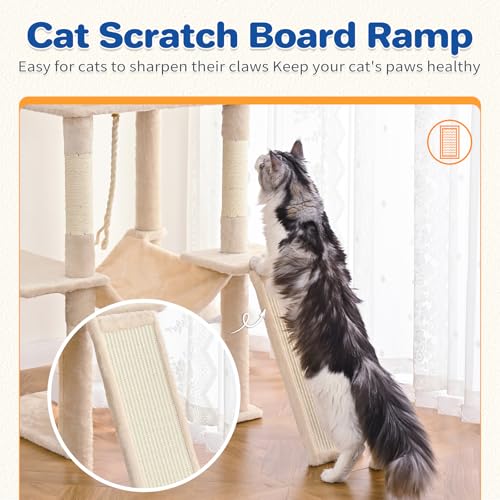 63in Multi-Level Cat Tree Tower with Sisal Scratching Posts, Condo, Hammock, Dangling Ball and Extended Platform, Dark Grey C928992