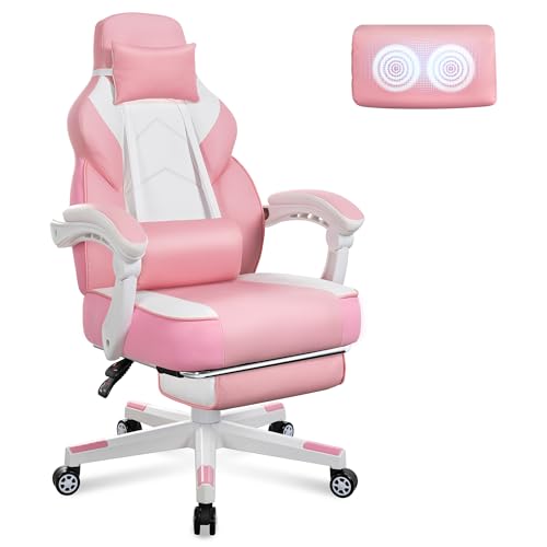 Gaming Chair with Footrest and Massage Lumbar Support T428995