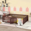 Twin Size Solid Wood Floor Bed Frame with Fence and Door E771938