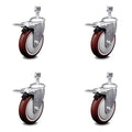 5 inch Maroon Polyurethane Swivel Stem Caster Set with Total Lock Brake Y5926