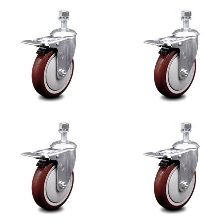 5 inch Maroon Polyurethane Swivel Stem Caster Set with Total Lock Brake Y5926
