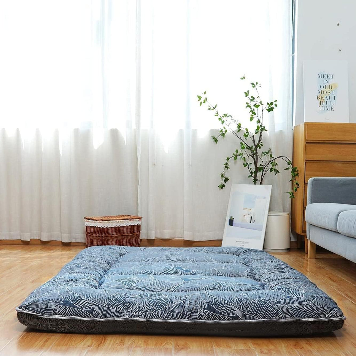 Japanese Floor Mattress Foldable Roll Up Tatami Mat with Washable Cover B7089