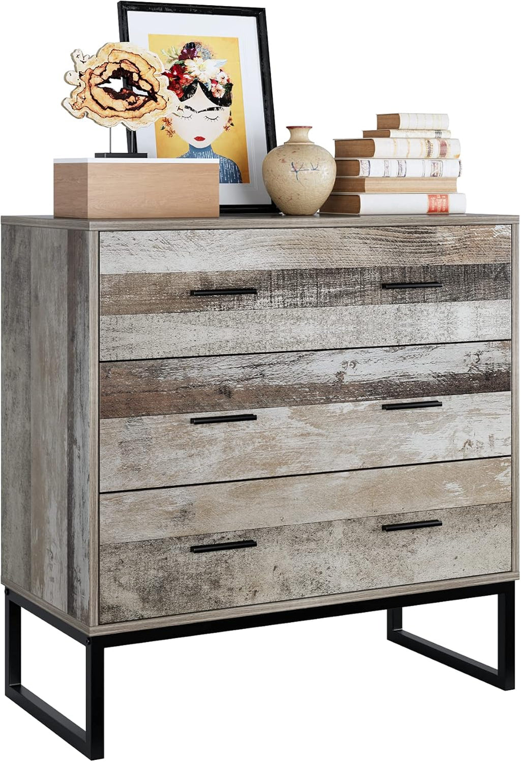 3 Drawer Chest Dresser with Solid Wood Frame and Metal Legs A788
