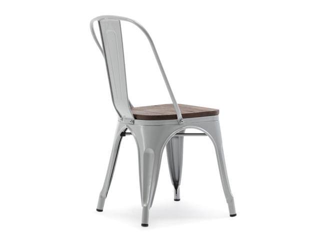 Metal Stackable Bistro Dining Chairs Set of 4 Wood Seat P57063
