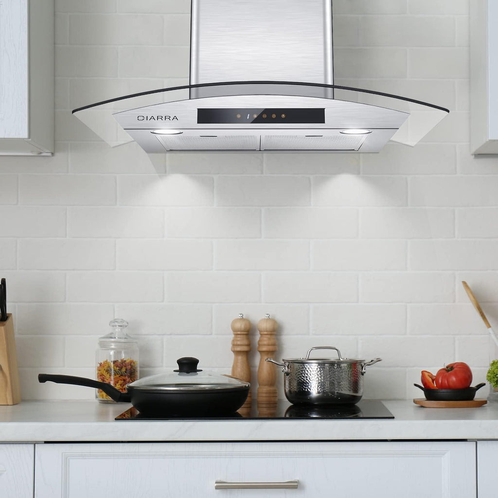 30 inch Stainless Steel Tempered Glass Wall Mount Range Hood Z6523