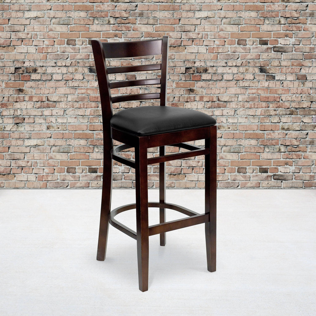 2 Pack Vertical Slat Back Wooden Barstool Black Vinyl Seat V608994
