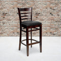 2 Pack Vertical Slat Back Wooden Barstool Black Vinyl Seat V608994