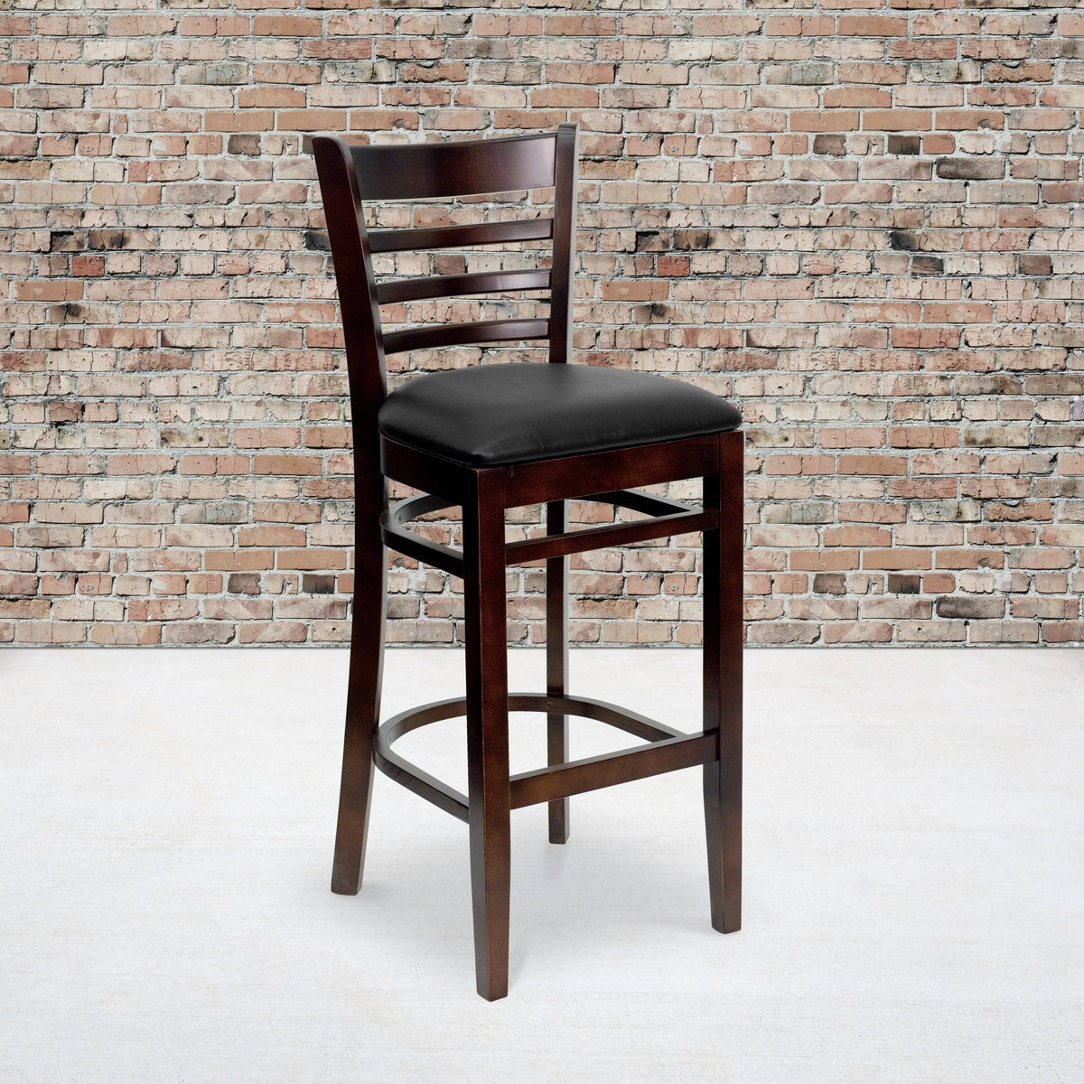 2 Pack Vertical Slat Back Wooden Barstool Black Vinyl Seat V608994