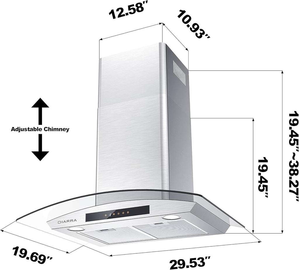 30 inch Stainless Steel Tempered Glass Wall Mount Range Hood Z6523