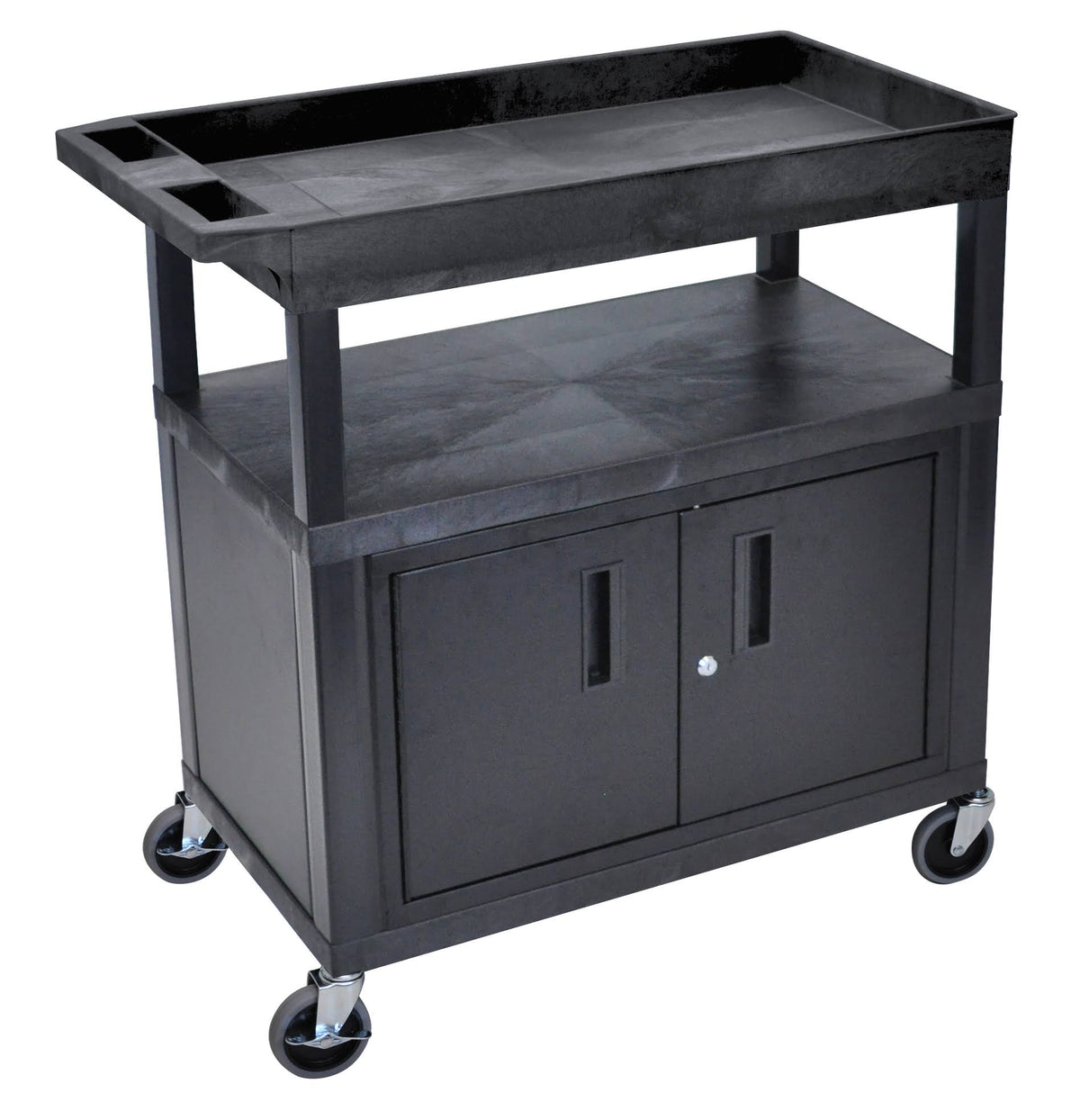 Black Two Flat One Tub Shelves Utility Cart D23935