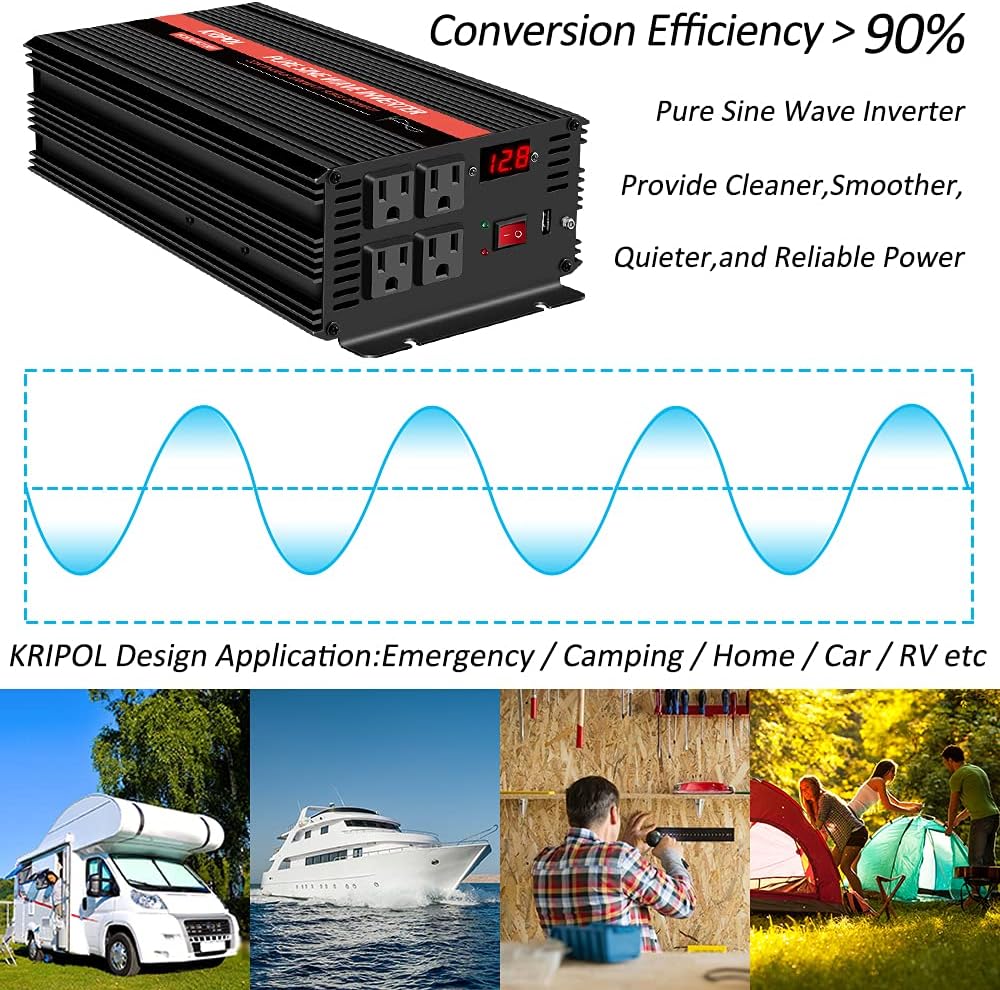 2000 Watt Pure Sine Wave Inverter 12V DC to 110v/120v AC M9248