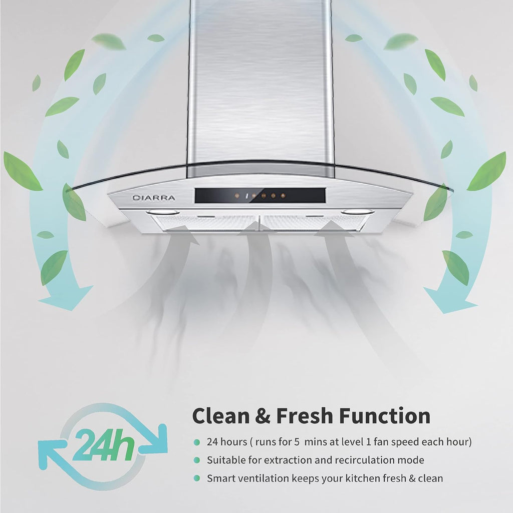 30 inch Stainless Steel Tempered Glass Wall Mount Range Hood Z6523