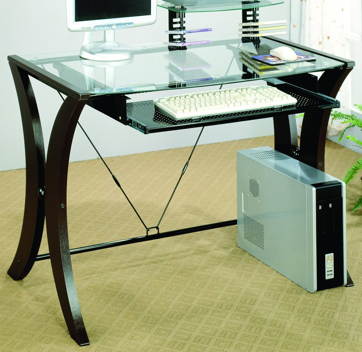 Glass Top Cappuccino Table Desk B500