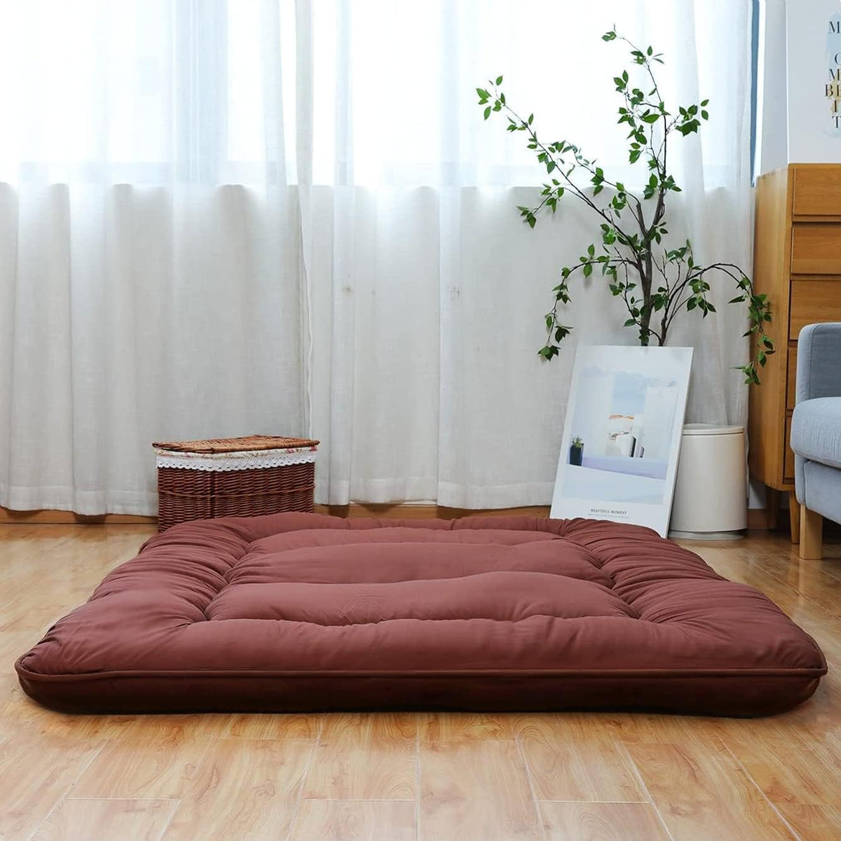 Japanese Floor Mattress Foldable Roll Up Tatami Mat with Washable Cover B7089