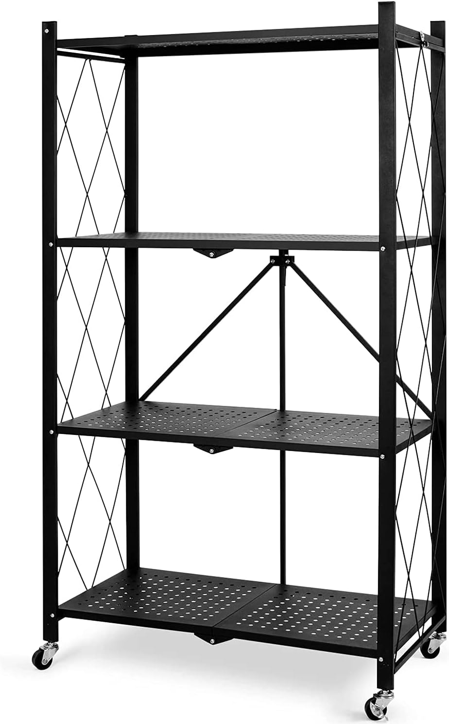 3-Shelf Foldable Metal Storage Shelves with Caster Wheels K428