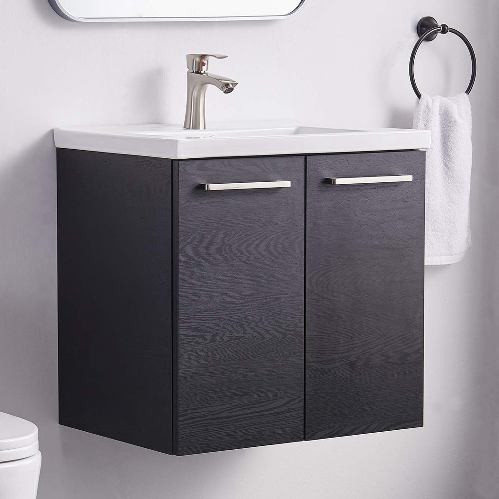 Brown 24” Wall-Mounted Bathroom Vanity with Ceramic Sink X532241