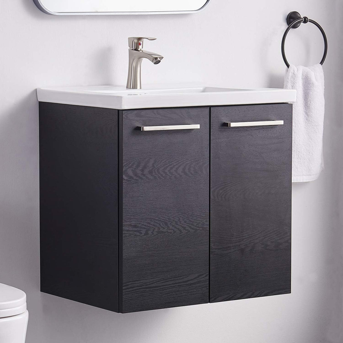 Brown 24” Wall-Mounted Bathroom Vanity with Ceramic Sink X532241