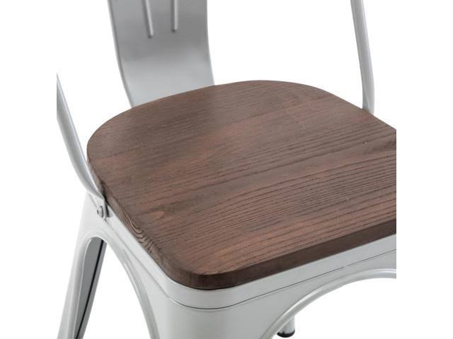 Metal Stackable Bistro Dining Chairs Set of 4 Wood Seat P57063