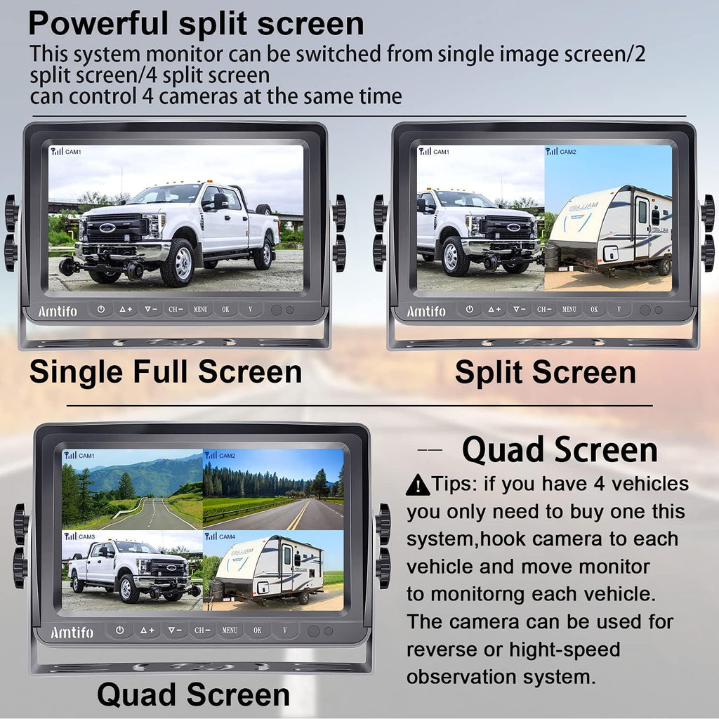 Wireless Backup Camera HD 1080P 2 Rear View Cameras 7 Inch DVR Monitor System C65685