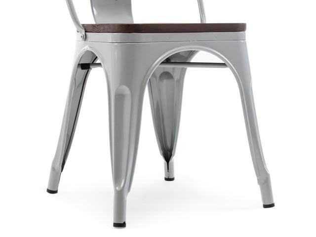 Metal Stackable Bistro Dining Chairs Set of 4 Wood Seat P57063