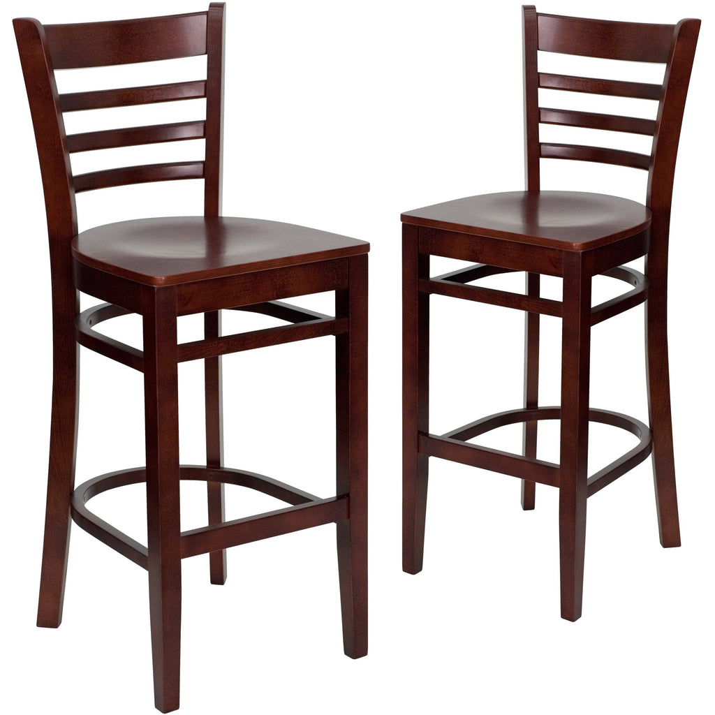 2 Pack Vertical Slat Back Wooden Barstool Black Vinyl Seat V608994