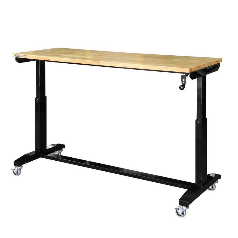 Adjustable Height Solid Wood Top Workbench Table in Black R982