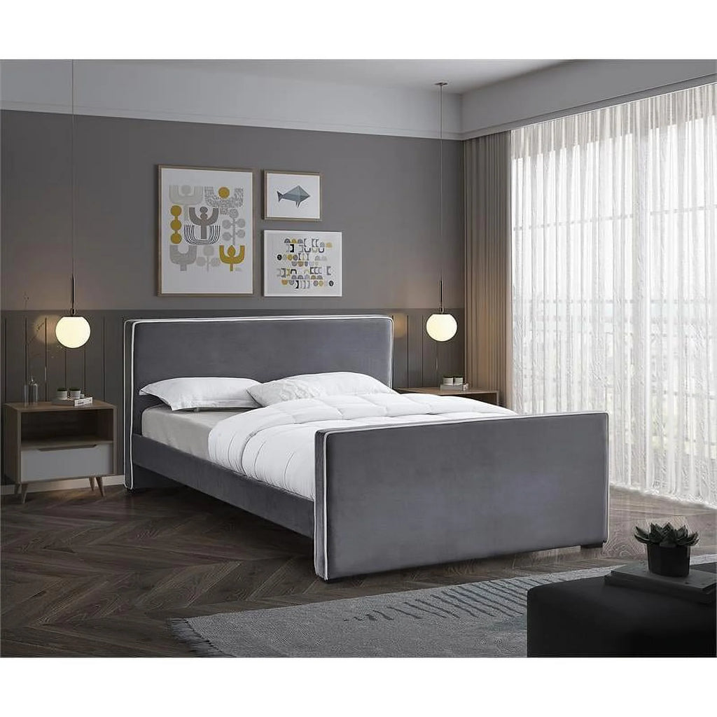Grey Velvet Full Bed Y14076