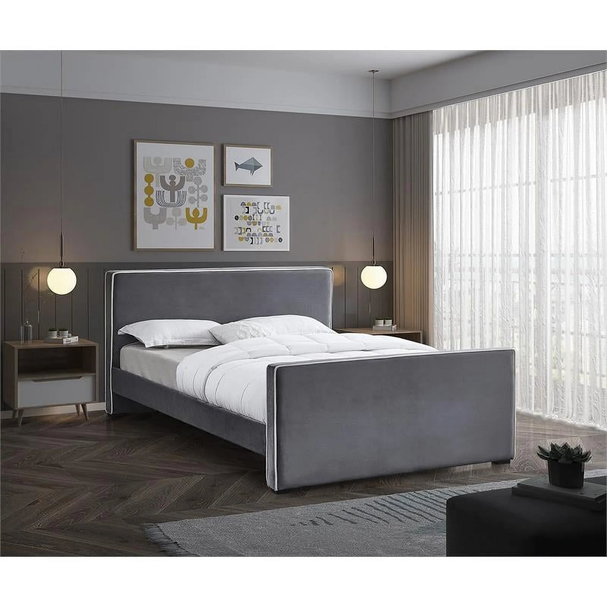 Grey Velvet Full Bed Y14076