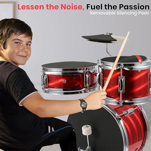 3 Piece Kids Drum Set with Bass Drum, Snare, Tom, Cymbal, Throne, Drumsticks B891