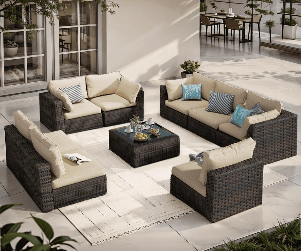 9 Pieces PE Wicker Rattan Outdoor Sofa Set K172