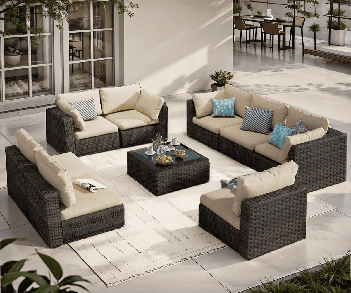 9 Pieces PE Wicker Rattan Outdoor Sofa Set K172