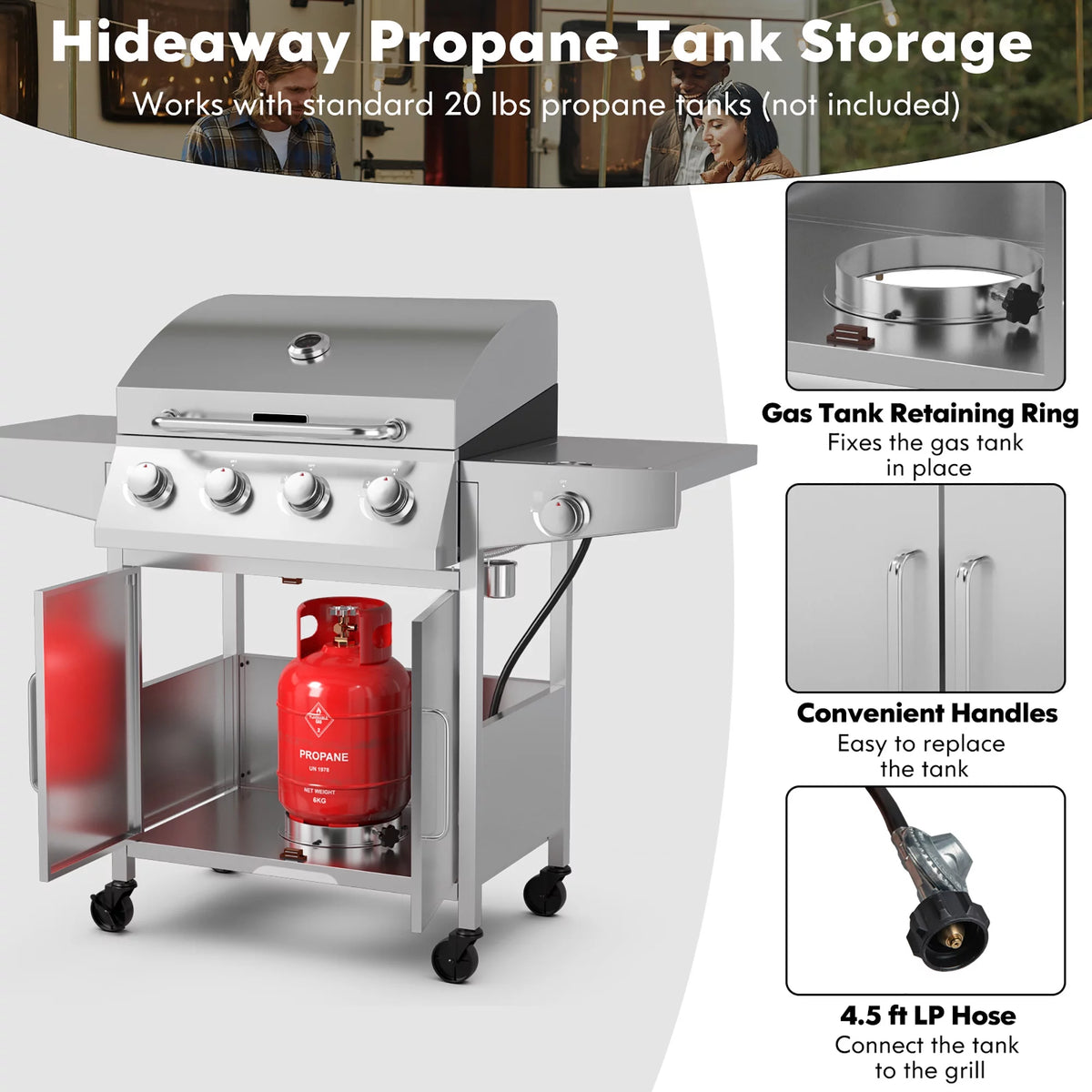 5-Burner Propane Gas BBQ Grill with Side Burner T76413