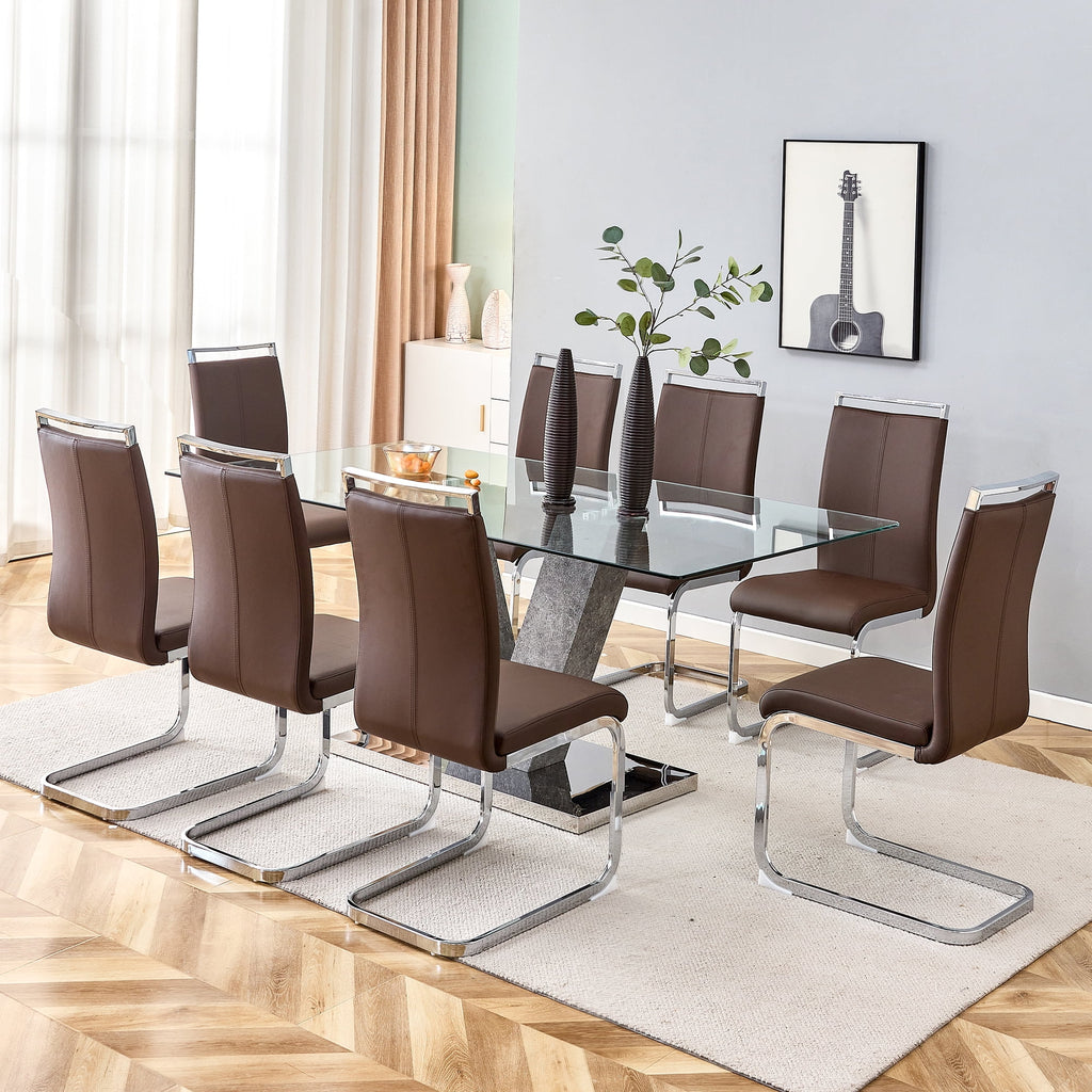 Modern Minimalist Rectangular Glass Dining Table for 6-8 O51242